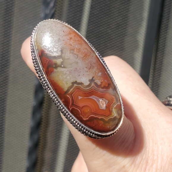 New Oversized Crazy Lace Agate 925 Silver Statement Ring. - Picture 15 of 15